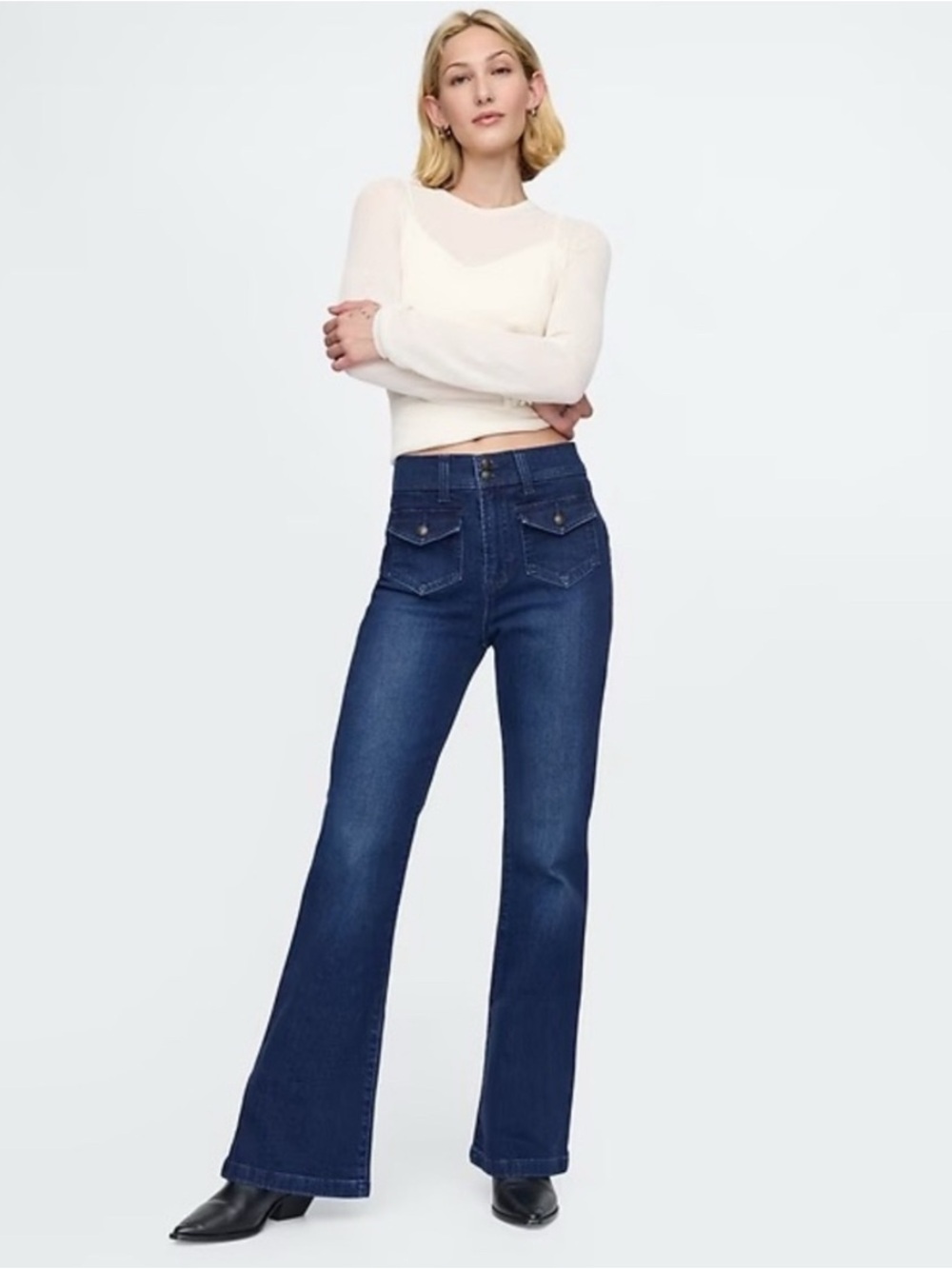 GAP High Rise 70s Flare Jeans Dark Indigo Stretch Denim